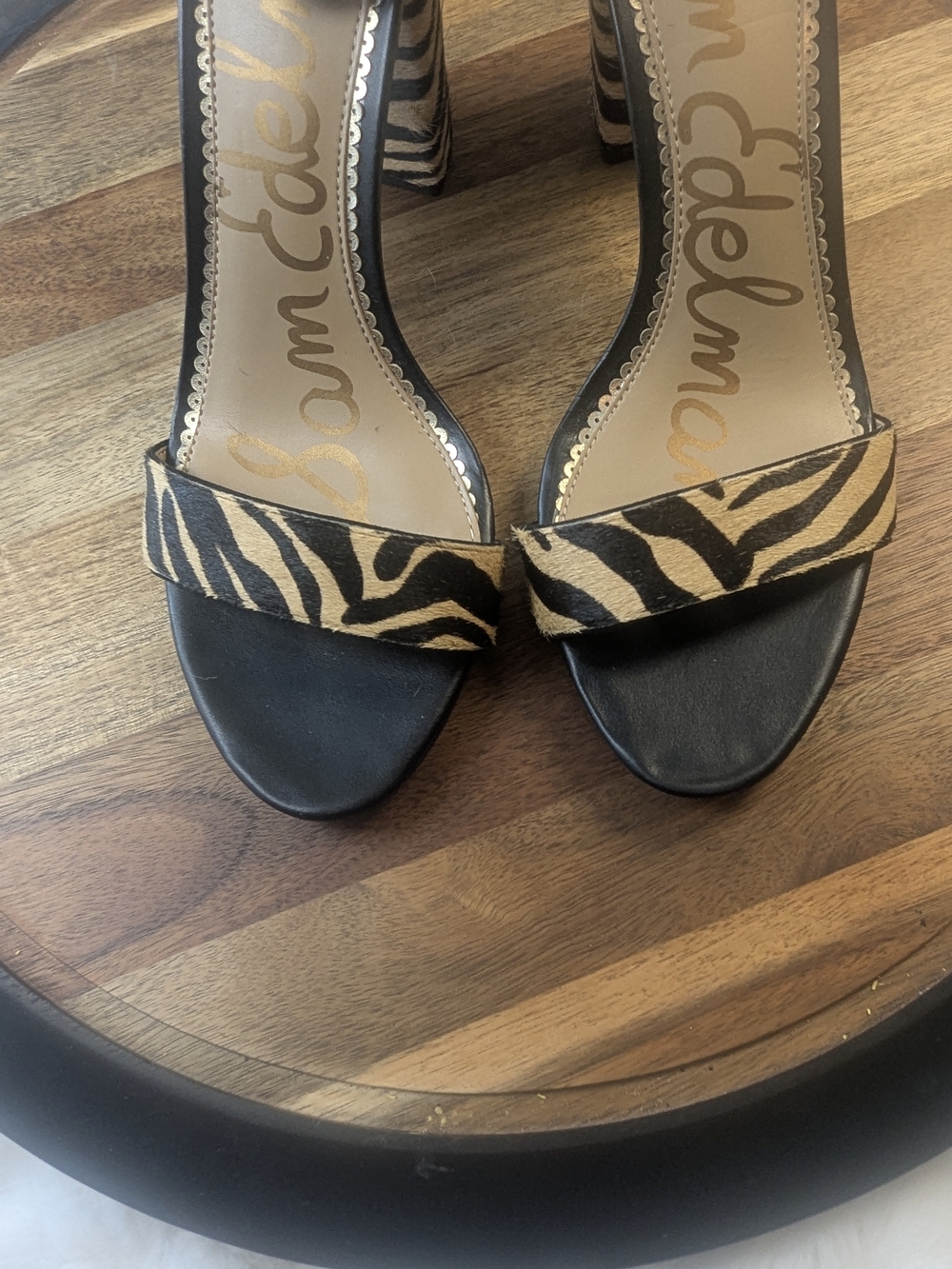 Sam Edelman Zebra Print Calf Hair Ankle Strap Block Heel Sandals Size 9.5 - Picture 3 of 10